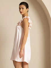 19Momme Silk Ruffle Strap Square Neck  Babydoll A-Line Short Nightgown