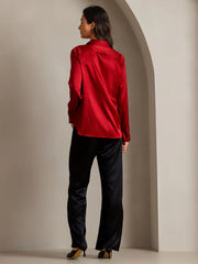 19Momme Silk Long Sleeve Lapel Collar Women's Shirt with Button Up Design