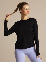 Pure Silk Long Sleeve Round Neck Women's Sport T-shirt