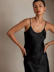 Pure Silk Spaghetti Strap V Neck Short Dress