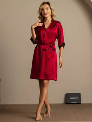 Pure Silk Basic Women's Robe with Lace Design