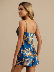 Pure Silk Dragon Print Spaghetti Strap V Neck Camisole Set