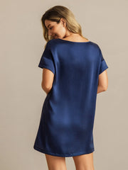19Momme Washable Silk Short Sleeve Round Neck Short Nightgown