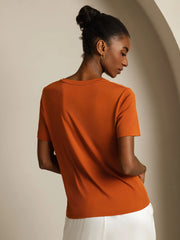 Pure Silk V Neck Short-Sleeve Snag-Resistant Women's T-Shirt
