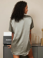 Pure Silk Short Sleeve Round Neck Womens Sleep Tee (Shorts Not Included)