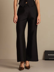 32Momme Silk-Wool Blend High Waist Micro-horn Wide Leg Women's Pants with Side Pockets  Design