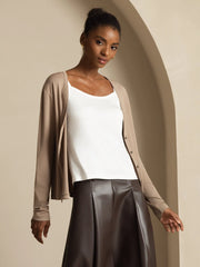 Pure Silk Women's V-Neck Long Sleeve Basic Cardigan