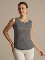 Pure Silk Women's Casual Round Neck Stripe Sport Tank Top