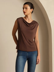 Pure Silk  Women's Sleeveless Cowl Neck Basic Casual Top