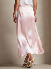 19Momme Silk A Line Maxi Skirt with Zipper Design