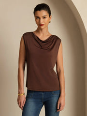 Pure Silk  Women's Sleeveless Cowl Neck Basic Casual Top