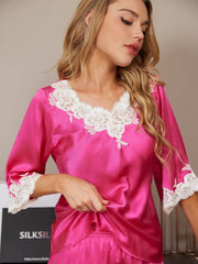 19Momme Pure Silk Daily Lace Trimmed Womens Pajamas 2Pcs