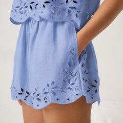 Linen Embroidered Eyelet Short
