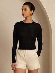 Pure Silk Women's Long Sleeve Mock Neck Top