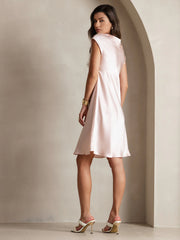Pure Silk Cap Sleeve V Neck Knee Dress