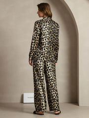 19Momme Women's Silk Leopard Print Button-Up Shirt & Wide-Leg Pants Set