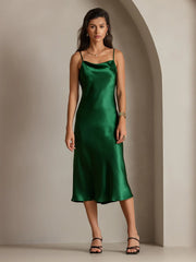 Pure Silk Cowl Neck Midi Dress