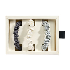 Blissy Skinny Scrunchies - White, Gray, Silver