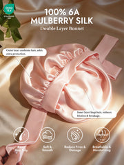 Pure Silk Double-layer Bonnet - With Adjustable Long Tie