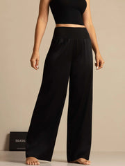 19Momme Silk Women's High-Waist Wide Leg Pants with Wide Stretch Waistband