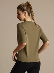 Pure Silk Round Neck Mid-length Sleeves Women's Sport T-Shirt
