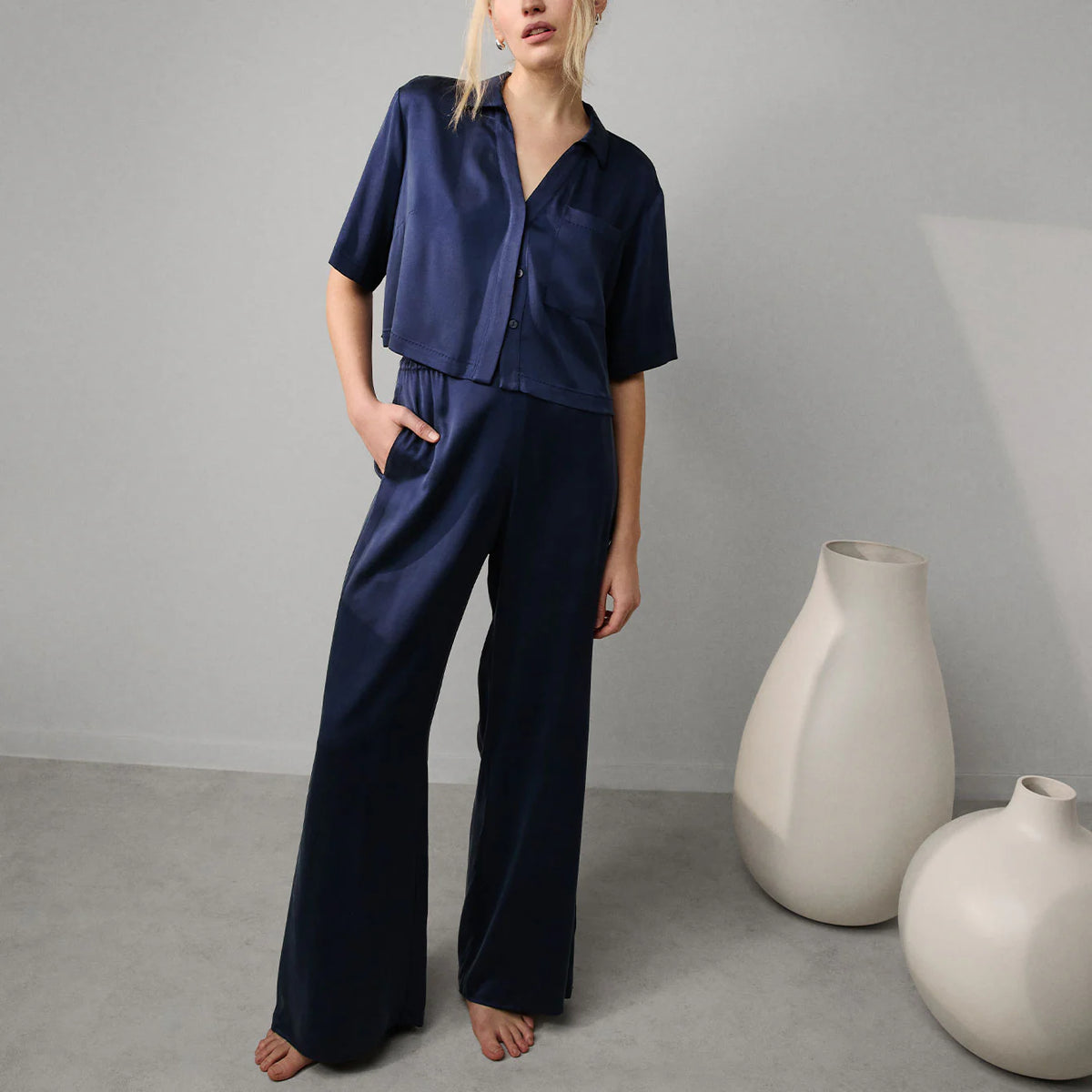 Washable Silk High Rise Pant Set
