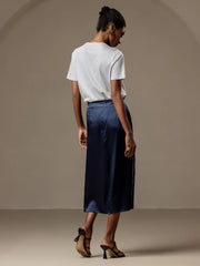 Silk Pleated High Slit Skirt