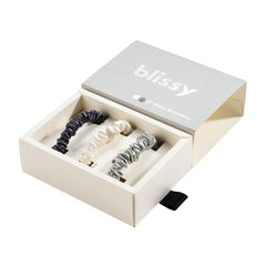 Blissy Skinny Scrunchies - White, Gray, Silver