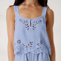 Linen Embroidered Eyelet Tank