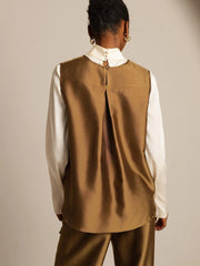 32Momme Silk-Wool Blend Women's Vest with Button Pocket Design