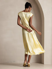 19Momme Silk Round Neck Cap Sleeve Midi Dress