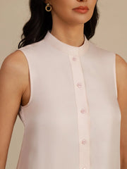 Pure Silk Sleeveless Short Dress With Adjustable Drawstring Drop Waist