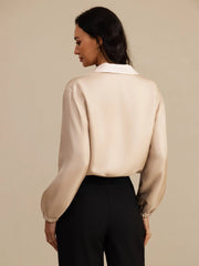 Pure Silk Women's Short Stand Collar Reversible Jacket With Pockets