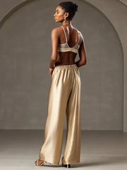 19Momme Silk Wide Leg Women's Pants with Elastic Waist Design