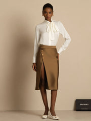 19Momme Silk Women's Tie Neck Long Sleeve Blouse