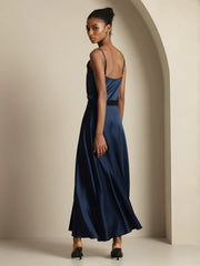 19Momme Silk Cowl Neck Spaghetti Strap Camisole Top & A Line Maxi Skirt