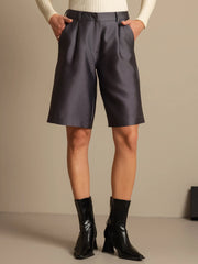 32Momme Silk-Wool Blend High Waist Straight Fit Women's Mid-length Pants with Side Pockets  Design