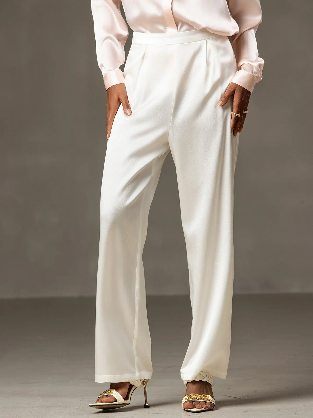 19Momme Silk High Waist Wide Leg Women's Pants