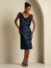 19Momme Silk Sleeveless Cowl Neck Knee Dress