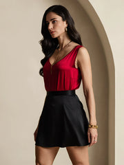 19Momme Silk A Line Mini Skirt with Zipper Design