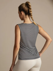 Pure Silk Women's Casual Round Neck Stripe Sport Tank Top