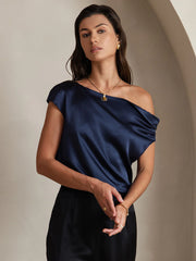 19Momme Silk Women's Cap Sleeve One Shoulder Top