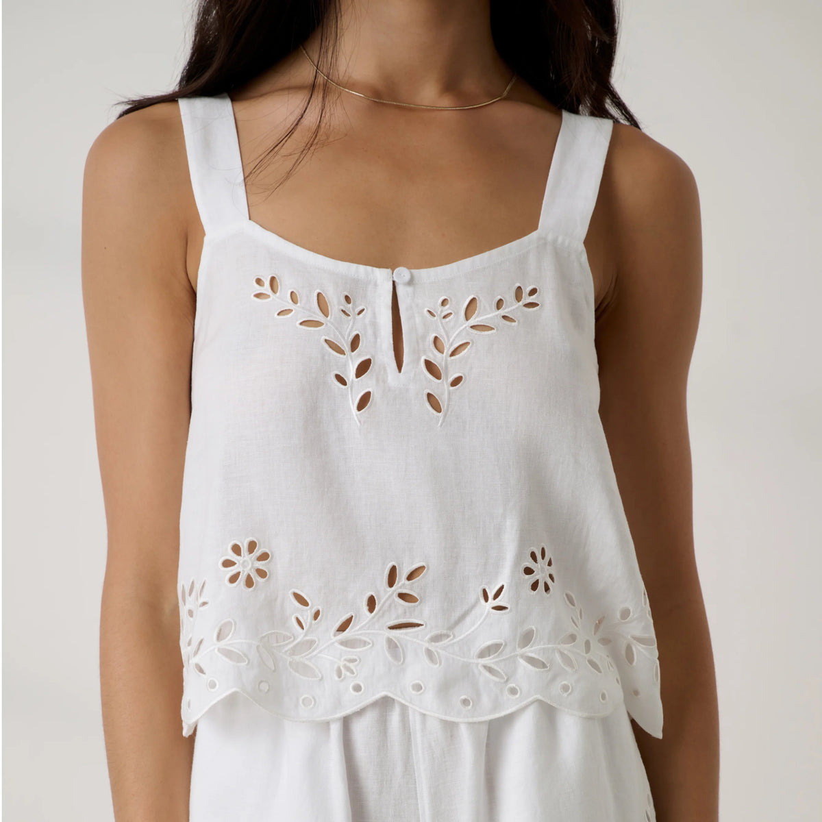 Linen Embroidered Eyelet Tank
