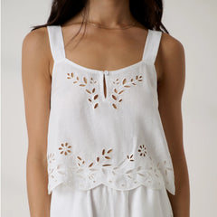 Linen Embroidered Eyelet Tank